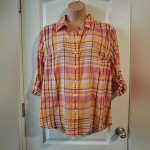 Lane Bryant NWT Sz 18 Plaid Button-Front Women's Shirt - Pink & Yellow